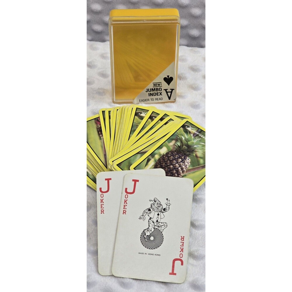 Vintage Hawaii Pineapple Playing Cards Deck Yellow Plastic Case Hong Kong